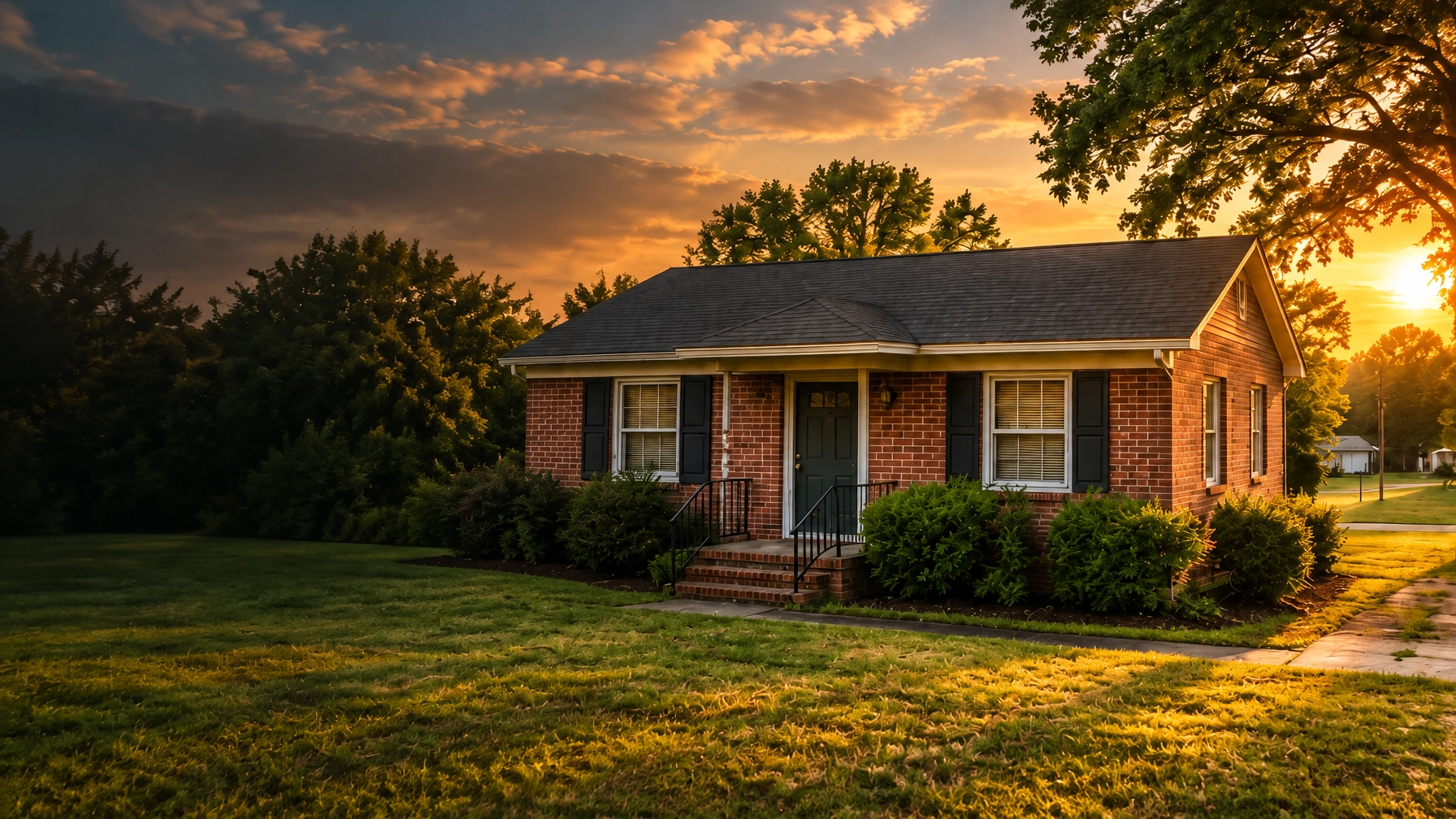 A brick home at sunset in Eastern North Carolina